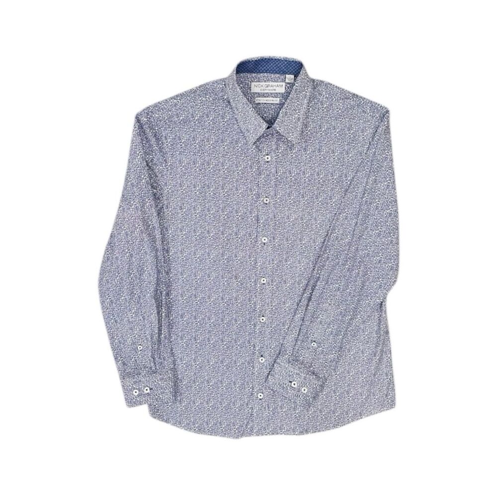 NICK GRAHAM Men’s Blue/White Micro Paisley Print Shirt